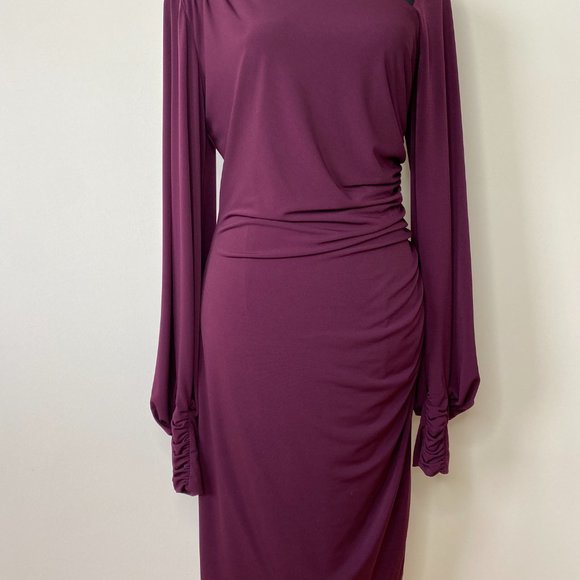 Dress By David Meister, Size US 8, Maroon, burgundy, embroidered bead flower - Picture 2 of 16